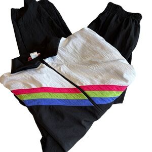 Vintage USA Sport Club Tracksuit XL Black White New Swishy 80s 90s Windbreaker